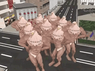 Naked Men With Birds On Heads GIF