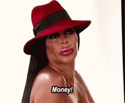 Naked Woman In Red Hat Saying Money GIF