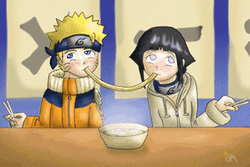 Naruto And Hinata Kissing While Eating Ramen  GIF