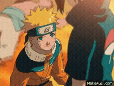 Naruto And Sasuke Are Standing Next To Each Other And Shaking Hands In A Cartoon . GIF