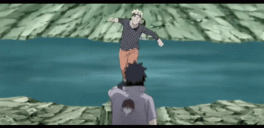 Naruto Fighting Sasuke Kicks Him Up GIF