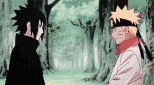 Naruto Sasuke Stare Each Other Forest GIF