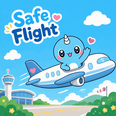 Narwhal Flying On Plane Saying Safe Flight GIF