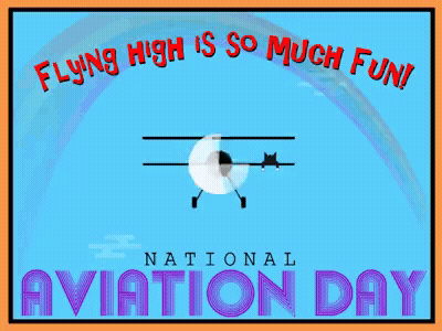 National Aviation Day Poster With Plane And Rainbow GIF