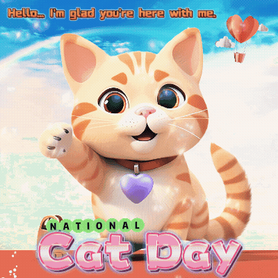 National Cat Day Poster With Waving Cat GIF