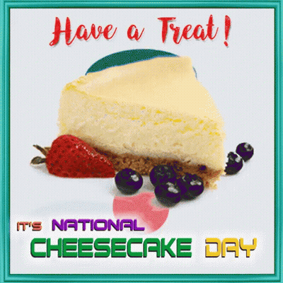 National Cheesecake Day Card With Slice And Blueberries GIF