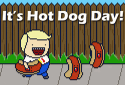 National Hot Dog Day Kid Walking With Sandwiches GIF