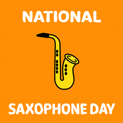 National Saxophone Day Poster With Yellow Saxophone GIF