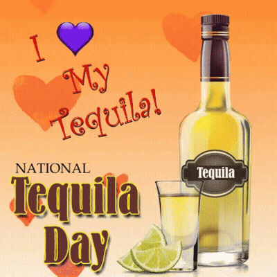 National Tequila Day Poster With Bottle And Shot GIF