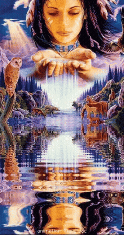 Native American Woman Holding Water With Animals GIF