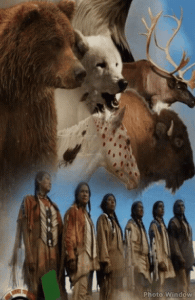 Native Americans Standing Before Animal Collage GIF