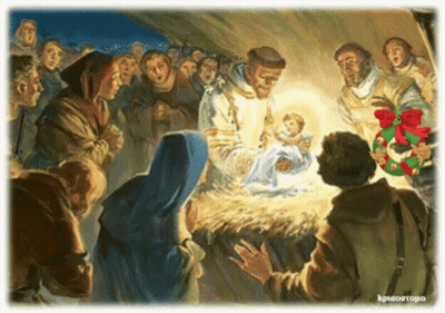 Nativity Scene Painting With Christmas Wreath GIF