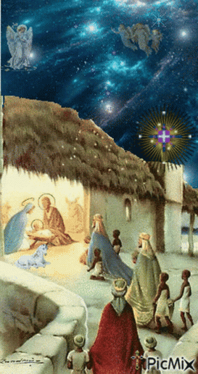 Nativity Scene Painting With Picmix Logo GIF