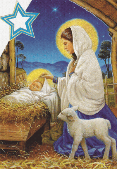 Nativity Scene With Blue Star GIF