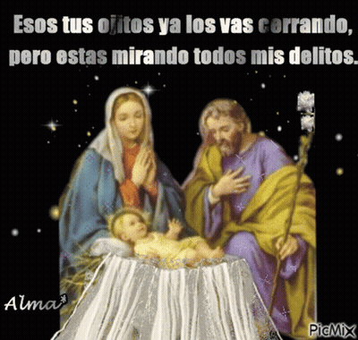 Nativity Scene With Jesus In Manger Spanish Quote GIF
