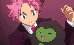 Natsu Dragneel Fairy Tail Anime Happy Hug Pet GIF