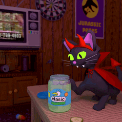 Naughty Devious Black Cartoon Cat GIF