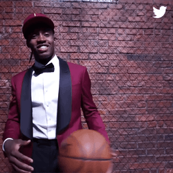 Nba Draft Dribbling In Red Suit GIF