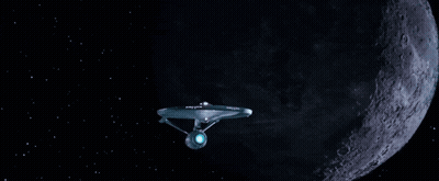 NCC-1701 Spaceship Flying Near Moon GIF