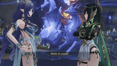 Nefer And Lauma Standing In Video Game Scene GIF