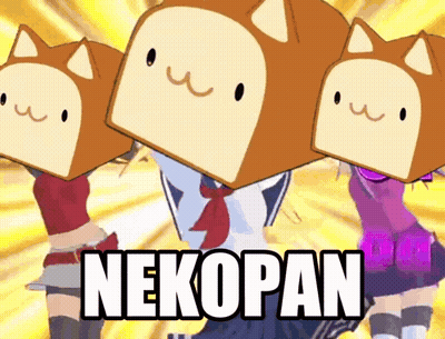 Nekopan Is Written On A Yellow Background With Three Cartoon Girls GIF