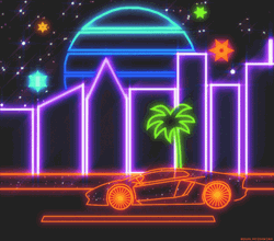 Neon Car Retro City Drive  GIF