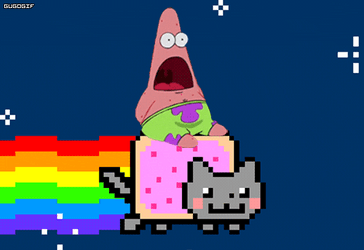 Neon Cat Carrying Patrick Star GIF