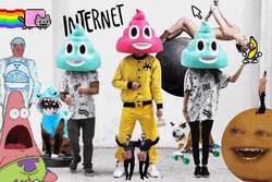 Neon Cat With Different Animated Characters GIF
