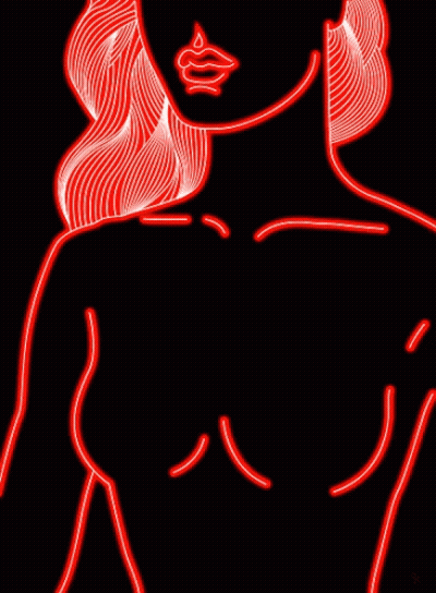 Neon Drawing Of Woman With Heart-Shaped Chest GIF