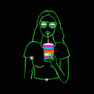 Neon Drawing Woman Drinking Smoothie GIF