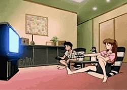 Neon Genesis Evangelion Shinji Asuka Watching TV GIF