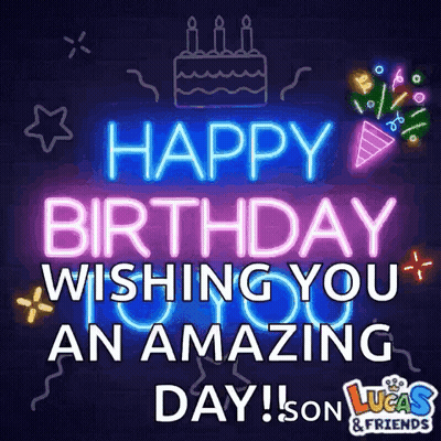Neon Happy Birthday Sign GIF
