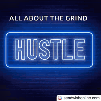 Neon Hustle Sign On Dark Background GIF