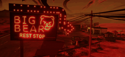 Neon Sign For Big Bear Rest Stop Lit Up In Red GIF