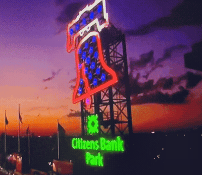 Neon Sign For Citizens Bank Park At Sunset GIF