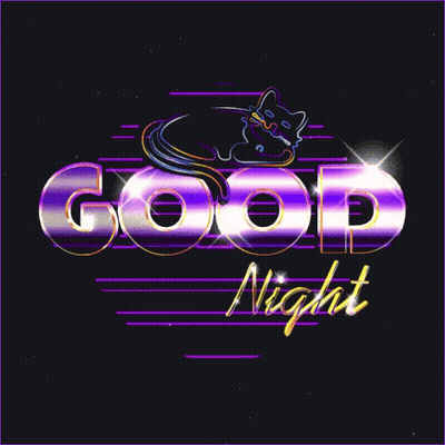 Neon Sign Good Night With Black Cat On Top GIF