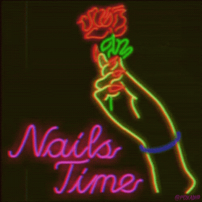 Neon Sign Hand Holding Rose Nails Time GIF