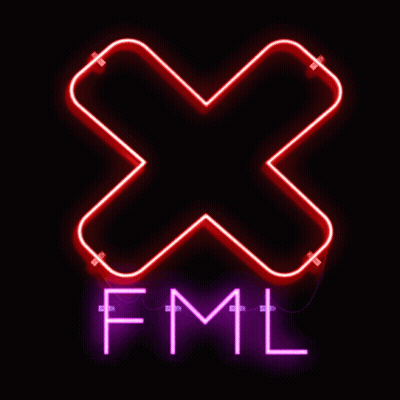 Neon Sign Saying FML With Cross GIF