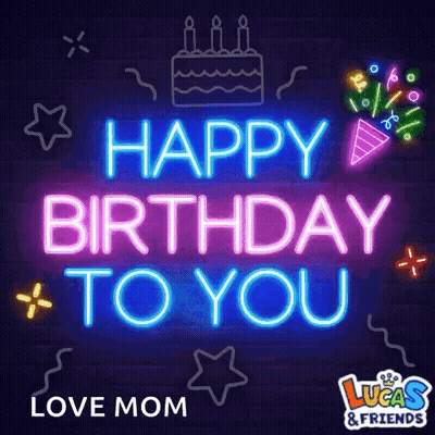 Neon Sign Saying Happy Birthday To You Love Mom GIF
