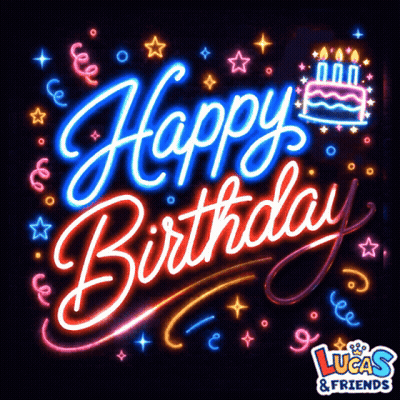 Neon Sign Saying Happy Birthday With Cake And Candles GIF