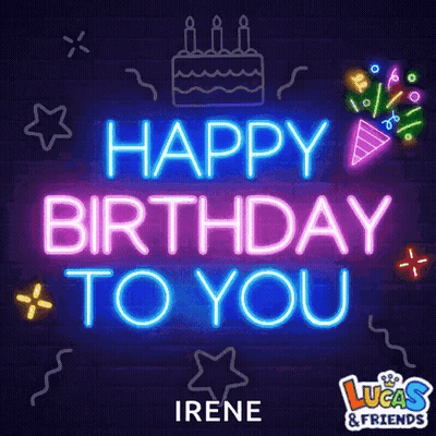 Neon Sign Saying Happy Birthday With Cake And Fireworks GIF