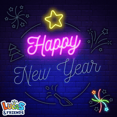 Neon Sign Saying Happy New Year On Brick Wall GIF