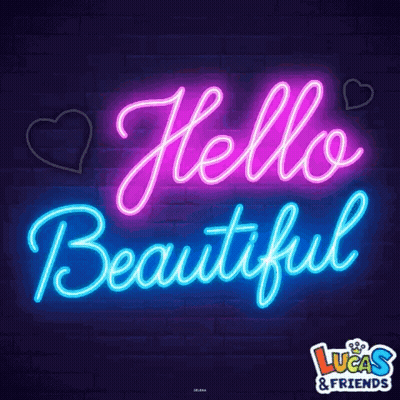 Neon Sign Saying Hello Beautiful With Hearts GIF