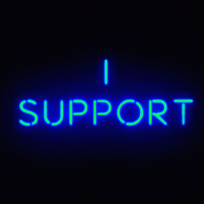 Neon Sign Saying I Support In Blue And Green GIF