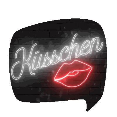 Neon Sign Saying Kusschen With Red Lips Sticker