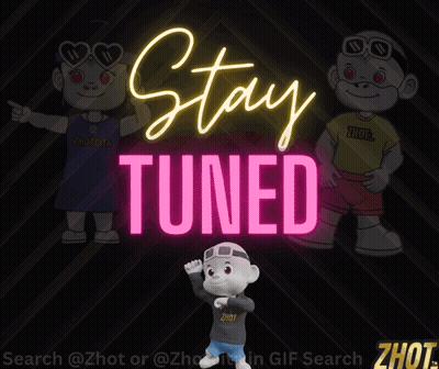 Neon Sign Saying Stay Tuned With Two Monkeys GIF