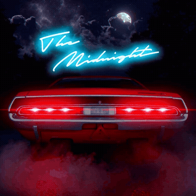Neon Sign Saying The Midnight With Red Car GIF