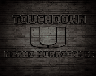 Neon Sign Saying Touchdown Miami Hurricanes On Brick Wall GIF