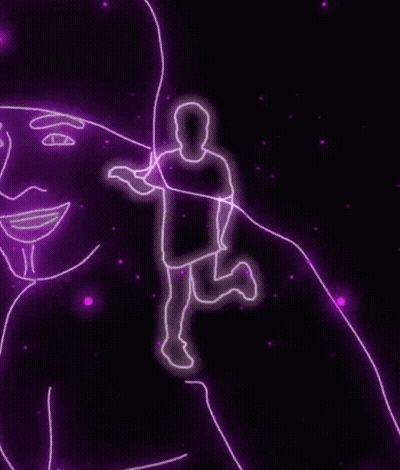 Neon Silhouettes Dancing In Dark Room GIF