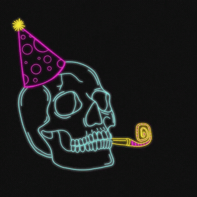 Neon Skull With Party Hat And Horn GIF